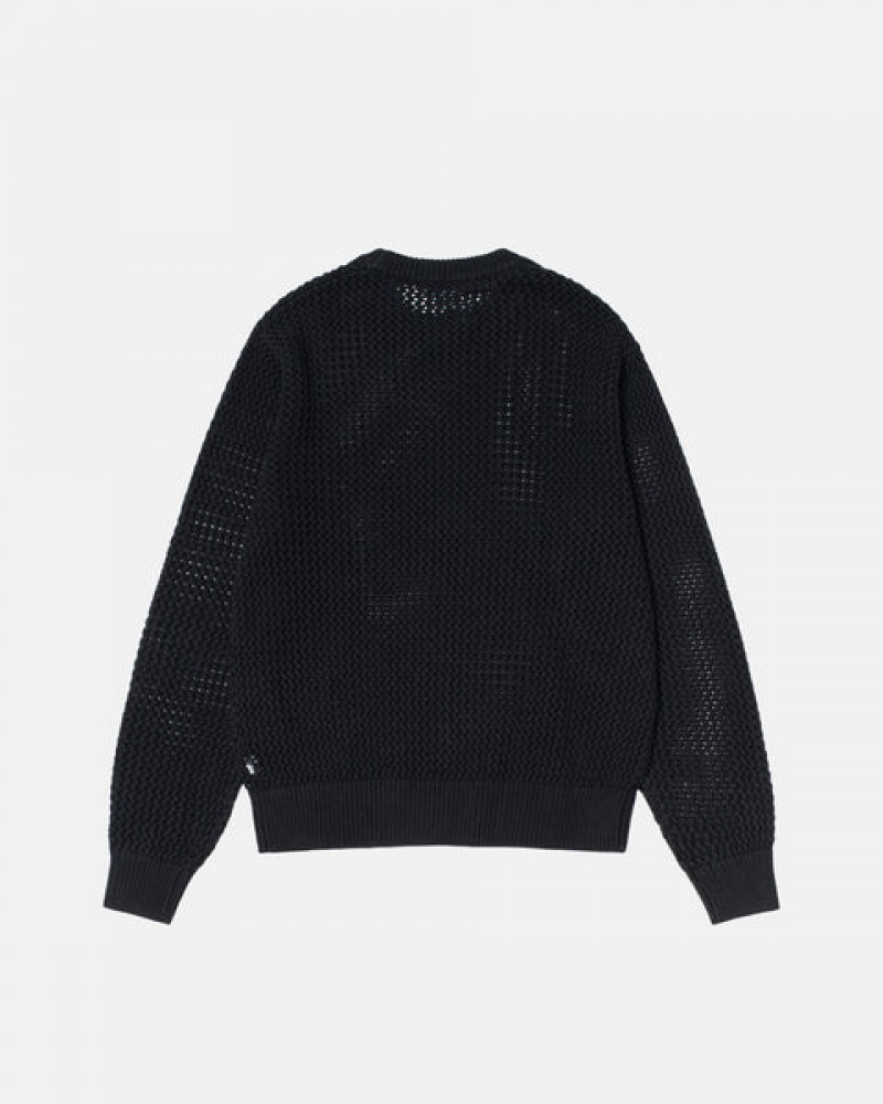 Black Stussy Pigment Dyed Loose Gauge Knit Sweater Women's Sweaters Jakarta | Indonesia MQA-9864