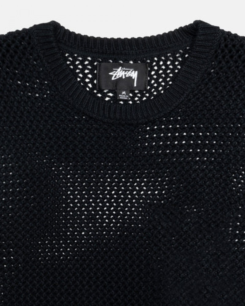 Black Stussy Pigment Dyed Loose Gauge Knit Sweater Women's Sweaters Jakarta | Indonesia MQA-9864