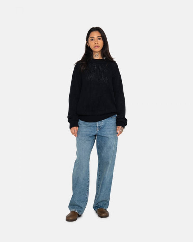 Black Stussy Pigment Dyed Loose Gauge Knit Sweater Women's Sweaters Jakarta | Indonesia MQA-9864