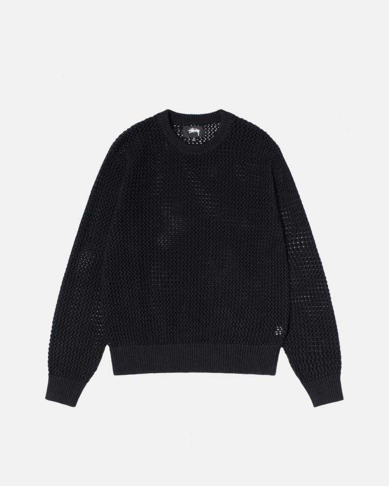 Black Stussy Pigment Dyed Loose Gauge Knit Sweater Women\'s Sweaters Jakarta | Indonesia MQA-9864