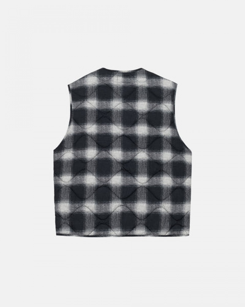 Black Stussy Plaid Nylon Liner Vest Men's Vest Jakarta | Indonesia YYC-0950