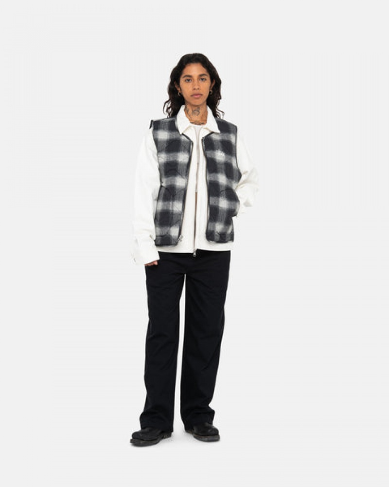 Black Stussy Plaid Nylon Liner Vest Men's Vest Jakarta | Indonesia YYC-0950