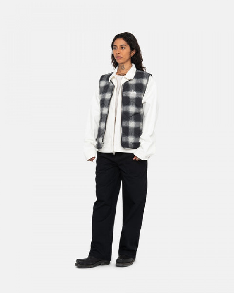 Black Stussy Plaid Nylon Liner Vest Men's Vest Jakarta | Indonesia YYC-0950