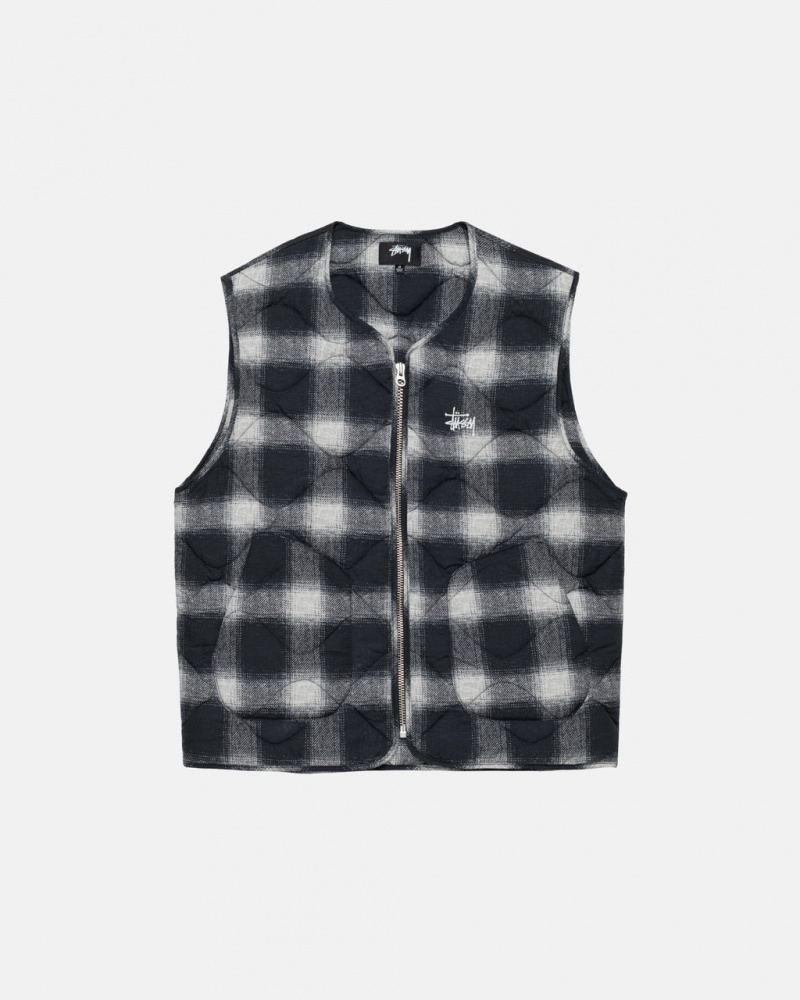 Black Stussy Plaid Nylon Liner Vest Men\'s Vest Jakarta | Indonesia YYC-0950