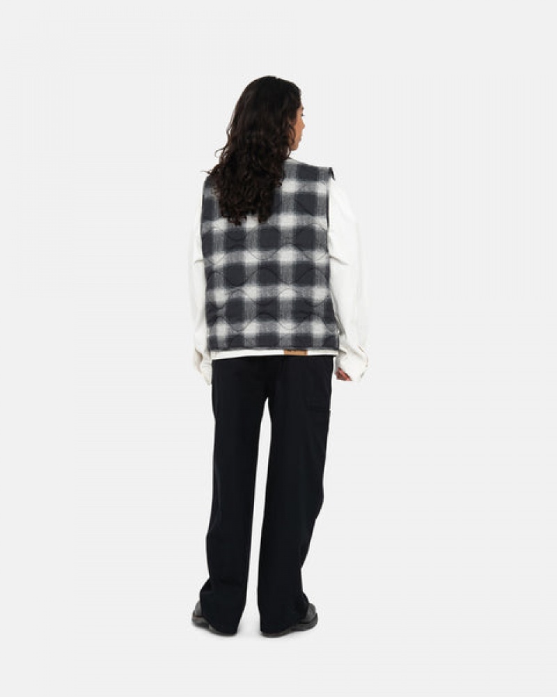 Black Stussy Plaid Nylon Liner Vest Women's Vest Jakarta | Indonesia BRW-0923