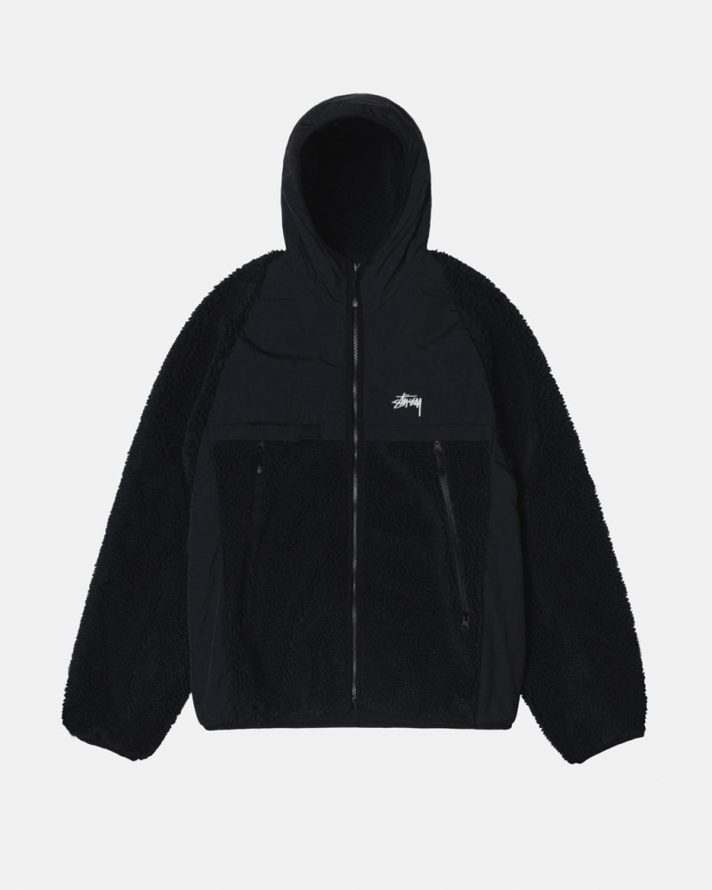 Black Stussy Sherpa Paneled Hooded Jacket Women\'s Jackets Jakarta | Indonesia CCL-0421