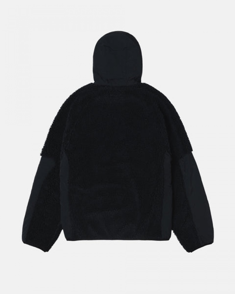 Black Stussy Sherpa Paneled Hooded Jacket Men's Jackets Jakarta | Indonesia LIG-9031