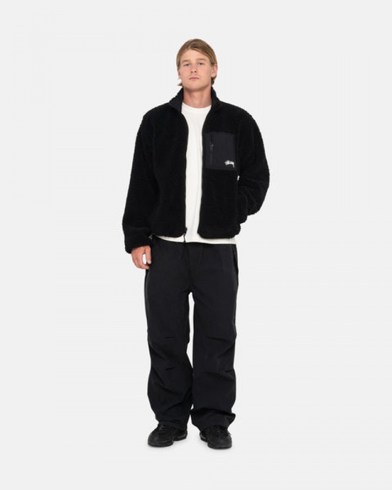 Black Stussy Sherpa Reversible Jacket Men's Jackets Jakarta | Indonesia INJ-1627