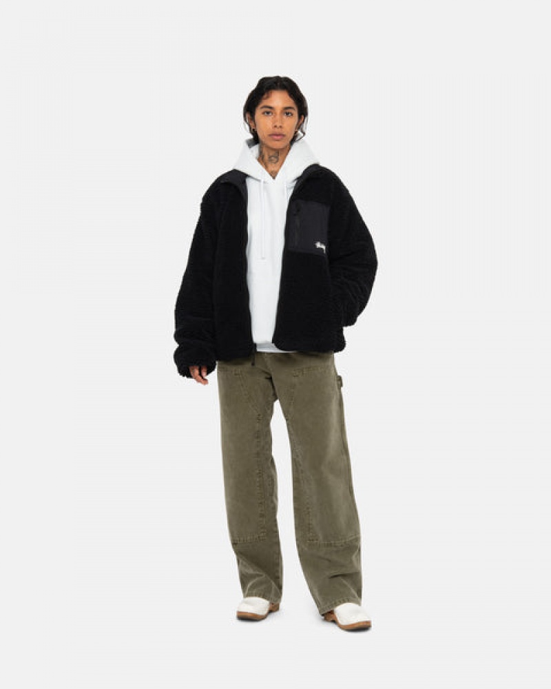 Black Stussy Sherpa Reversible Jacket Men's Jackets Jakarta | Indonesia INJ-1627