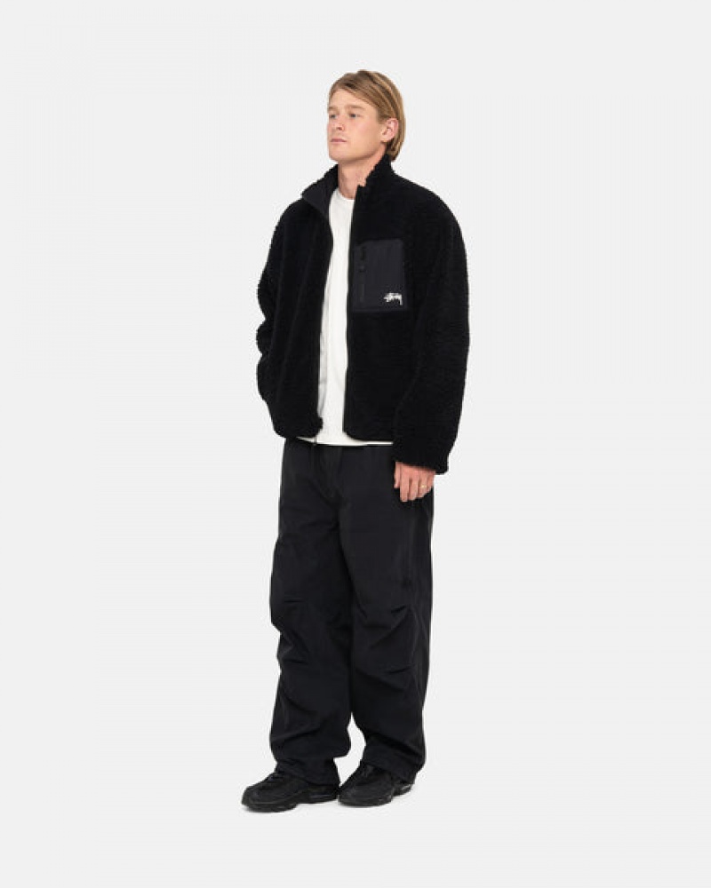 Black Stussy Sherpa Reversible Jacket Men's Jackets Jakarta | Indonesia INJ-1627