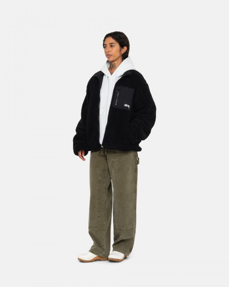 Black Stussy Sherpa Reversible Jacket Men's Jackets Jakarta | Indonesia INJ-1627