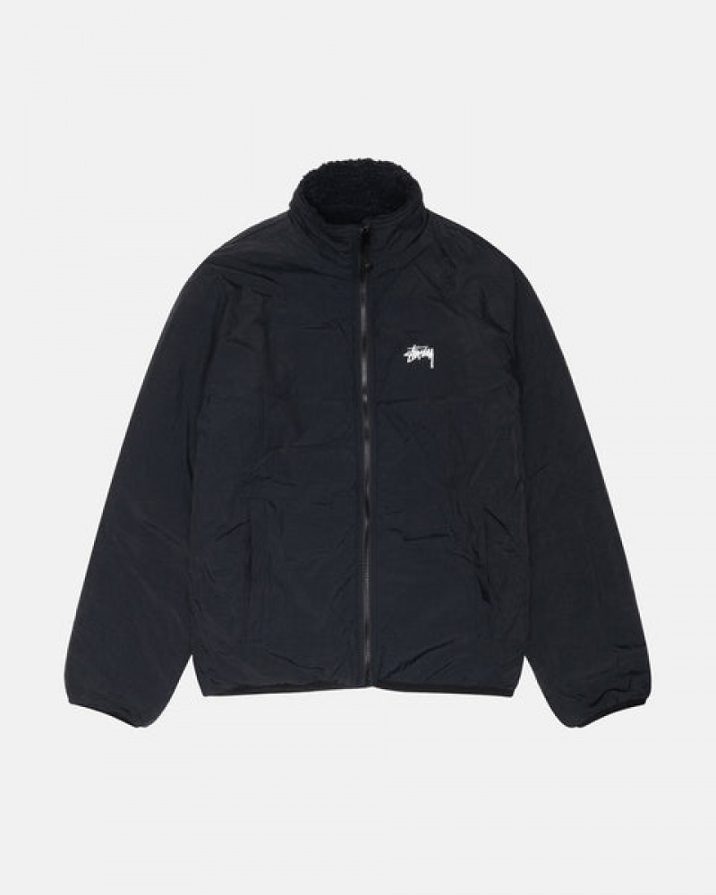 Black Stussy Sherpa Reversible Jacket Men's Jackets Jakarta | Indonesia INJ-1627