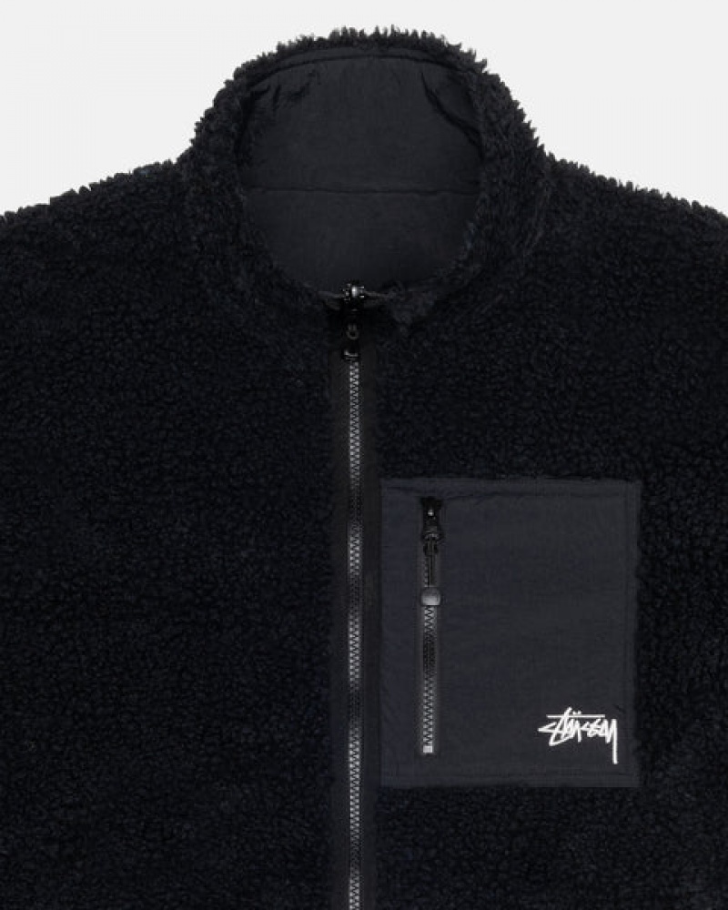 Black Stussy Sherpa Reversible Jacket Men's Jackets Jakarta | Indonesia INJ-1627