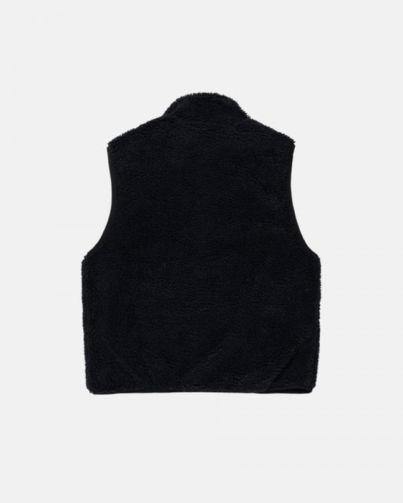 Black Stussy Sherpa Reversible Vest Men's Vest Jakarta | Indonesia FLX-8290