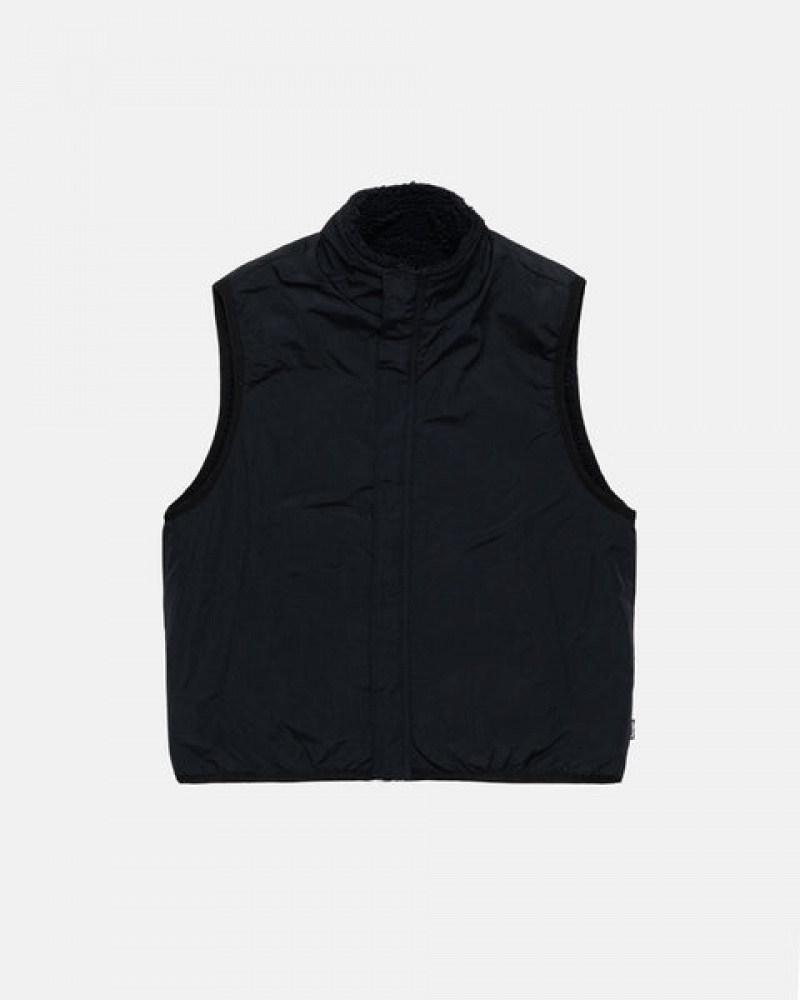 Black Stussy Sherpa Reversible Vest Men's Vest Jakarta | Indonesia FLX-8290