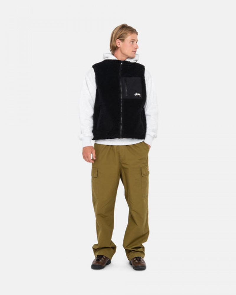 Black Stussy Sherpa Reversible Vest Men's Vest Jakarta | Indonesia FLX-8290