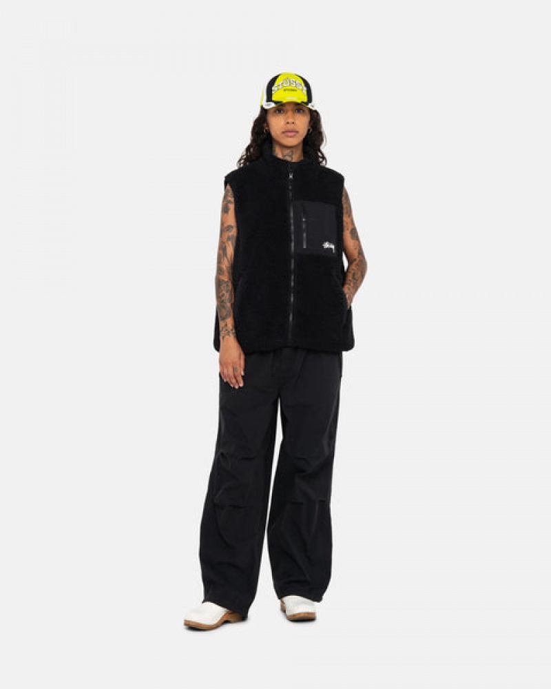 Black Stussy Sherpa Reversible Vest Men's Vest Jakarta | Indonesia FLX-8290