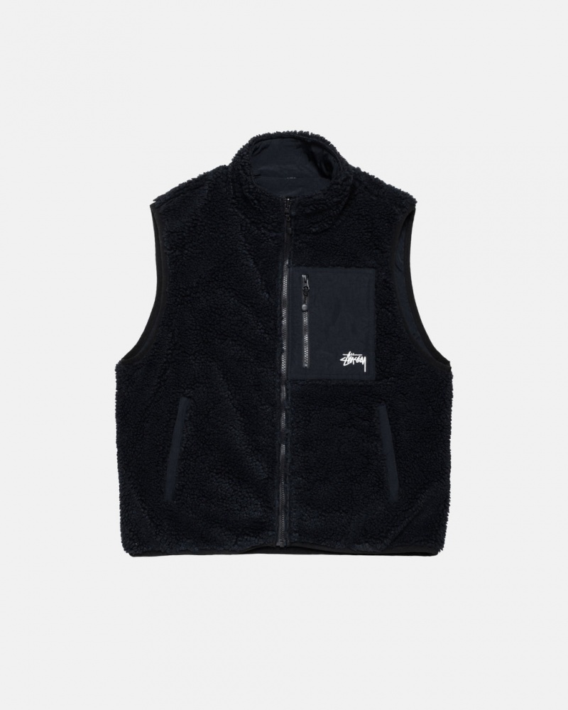 Black Stussy Sherpa Reversible Vest Men\'s Vest Jakarta | Indonesia FLX-8290