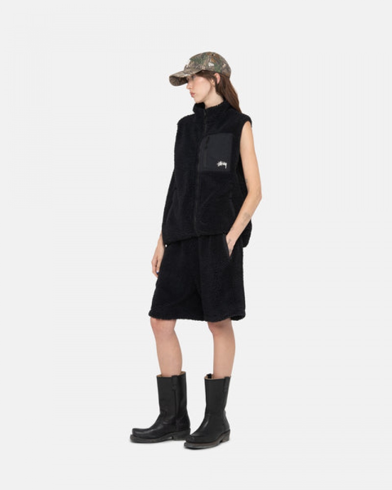 Black Stussy Sherpa Short Women's Shorts Jakarta | Indonesia PVY-6119