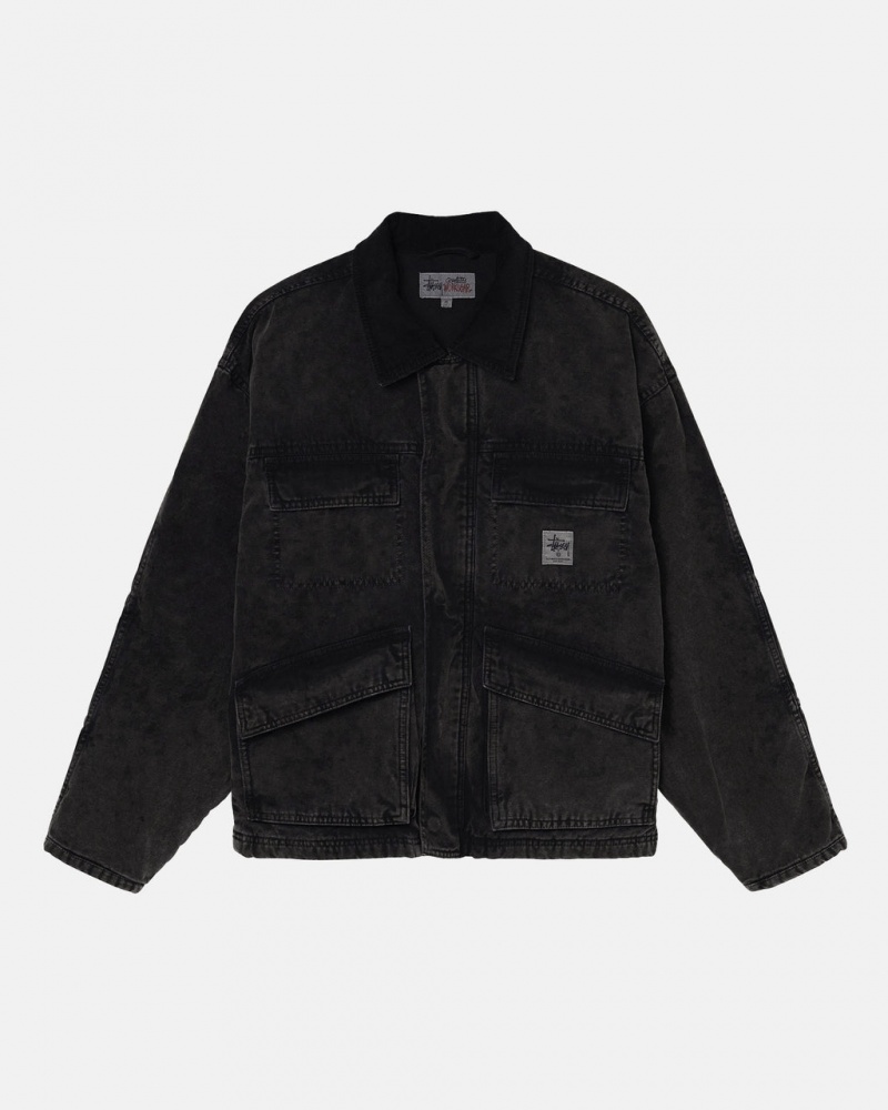 Black Stussy Shop Jacket Washed Canvas Men\'s Jackets Jakarta | Indonesia ZPF-2360