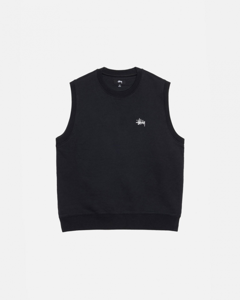 Black Stussy Stock Fleece Vest Men\'s Sweatshirts Jakarta | Indonesia FMP-2074