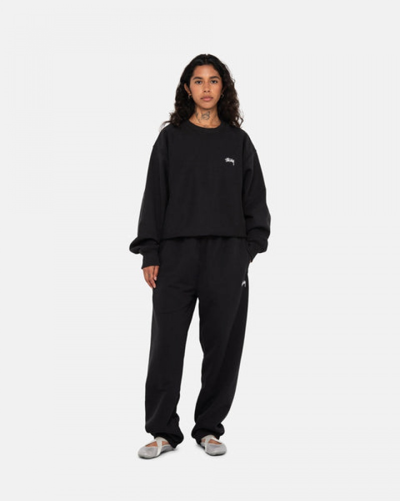 Black Stussy Stock Logo Crew Women's Sweatshirts Jakarta | Indonesia MHK-1110