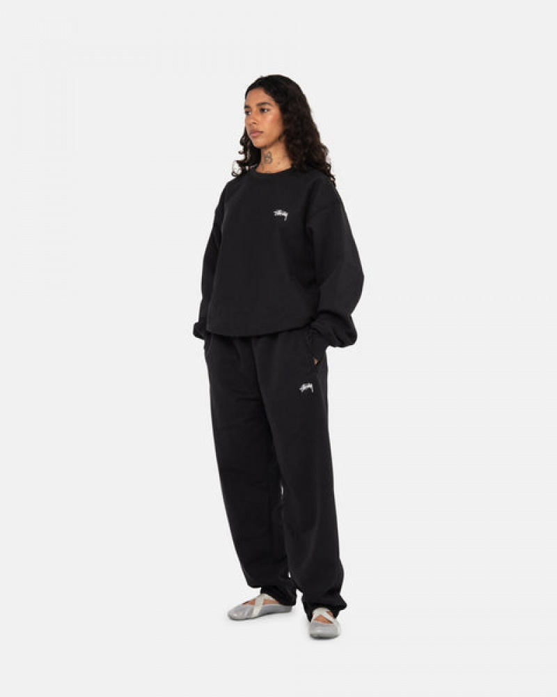 Black Stussy Stock Logo Crew Women's Sweatshirts Jakarta | Indonesia MHK-1110