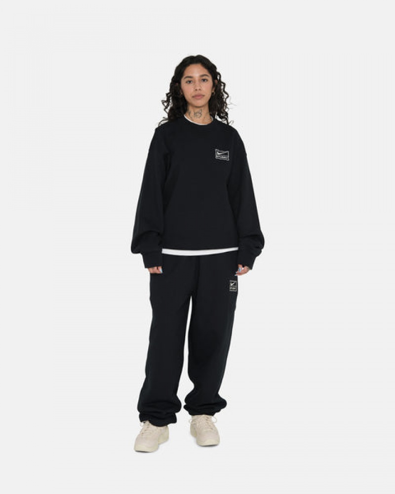 Black Stussy Stone Wash Fleece Crew Women's Sweatshirts Jakarta | Indonesia CCU-9692