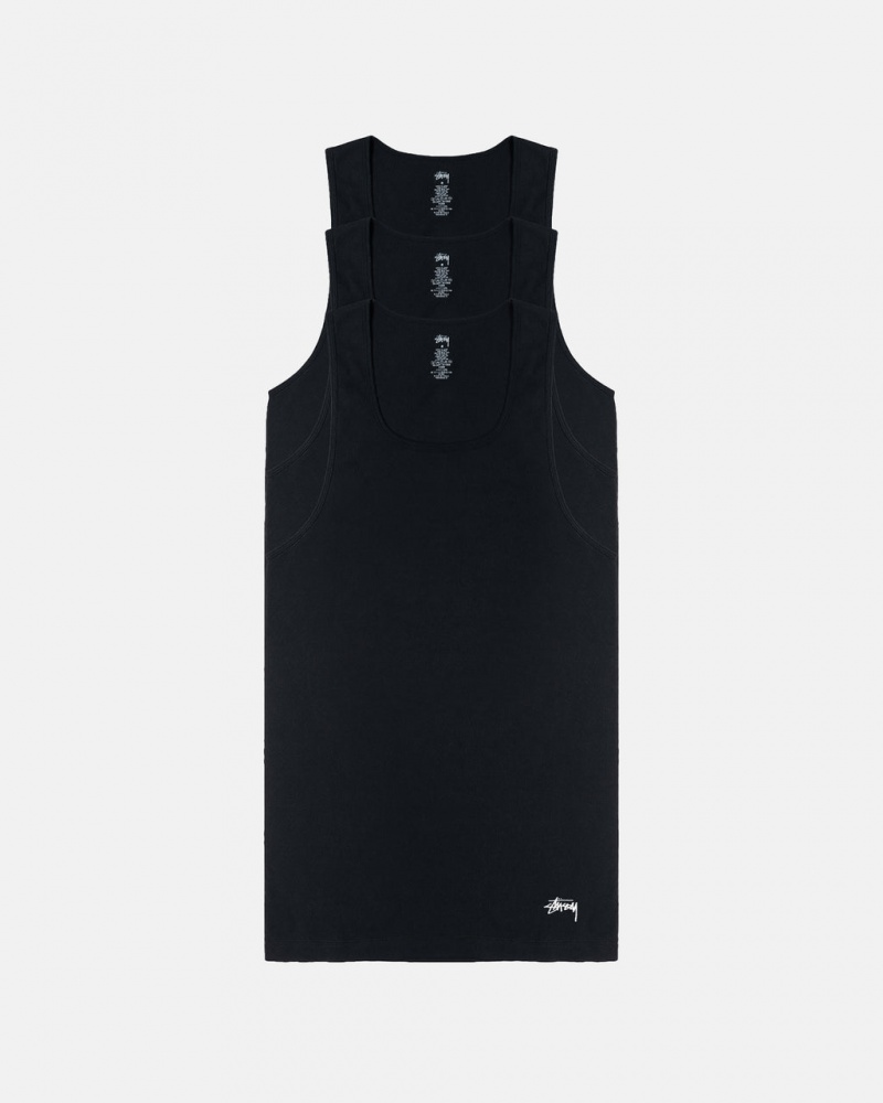 Black Stussy Stussy Tank Undershirt Men\'s Shirts Jakarta | Indonesia UZM-5250