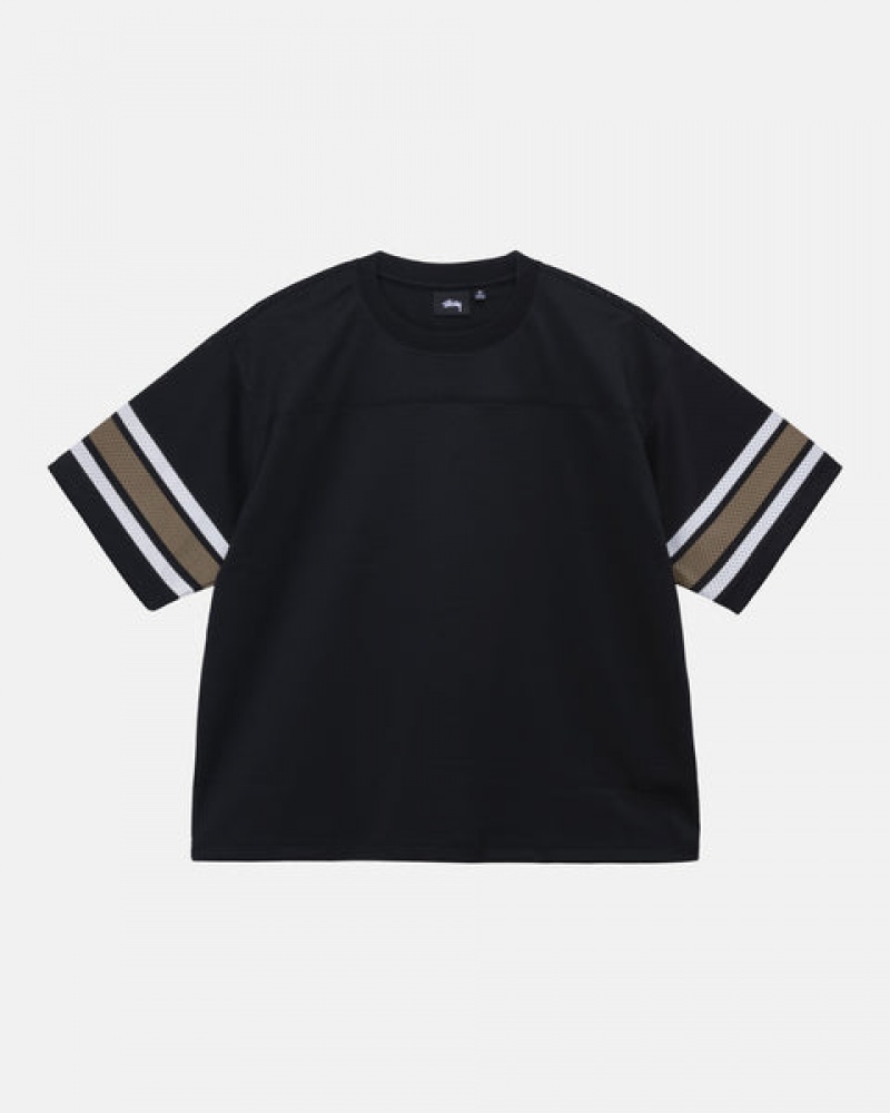 Black Stussy Surfman Mesh Football Jersey Men's Tops Jakarta | Indonesia FIC-9857