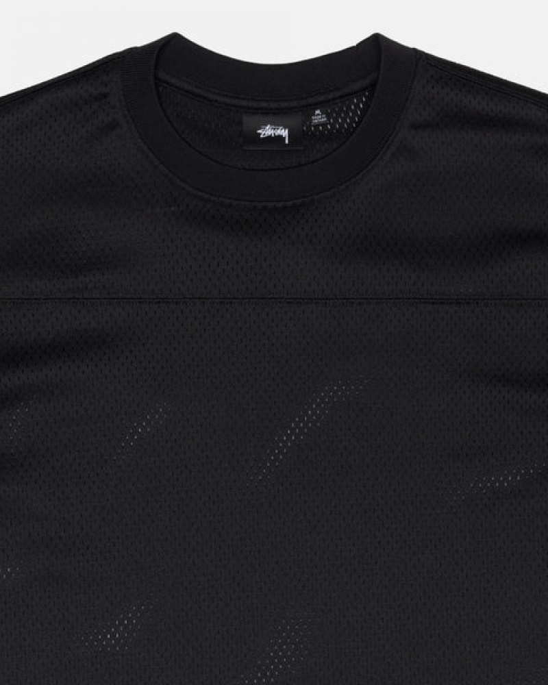 Black Stussy Surfman Mesh Football Jersey Men's Tops Jakarta | Indonesia FIC-9857