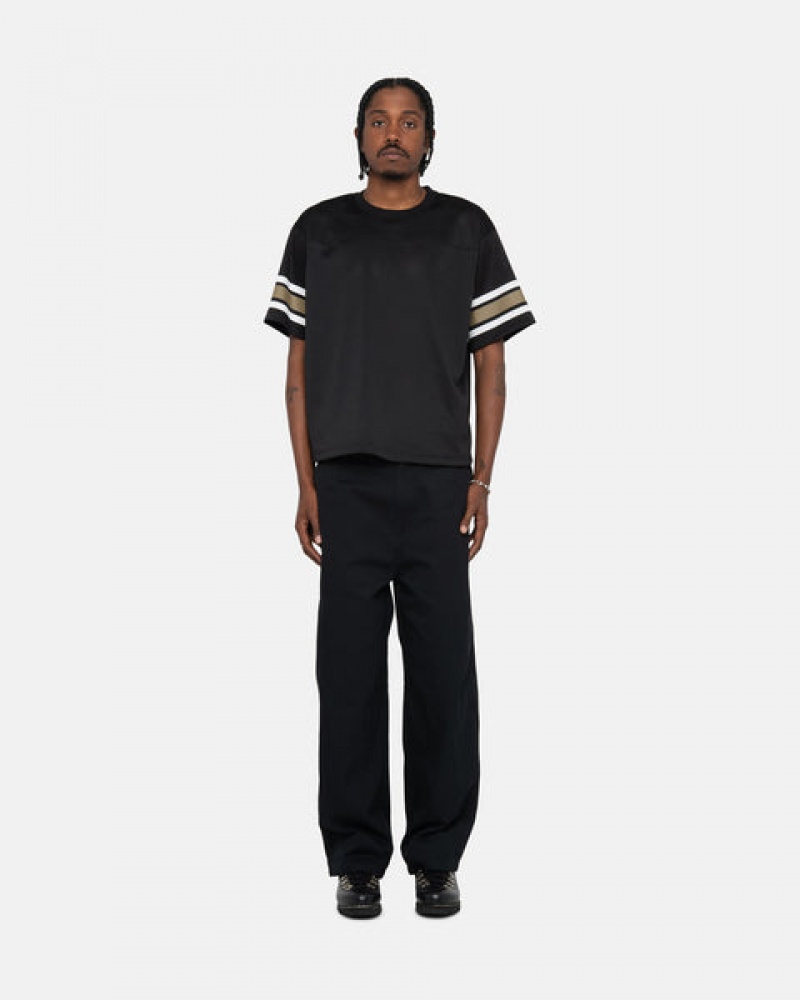 Black Stussy Surfman Mesh Football Jersey Men's Tops Jakarta | Indonesia FIC-9857