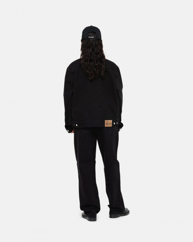 Black / Black Stussy Zip Work Jacket Overdyed Women's Denim Jakarta | Indonesia HXG-5408