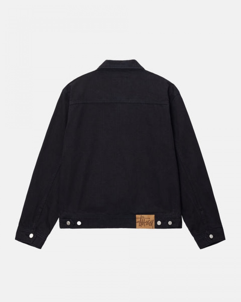 Black / Black Stussy Zip Work Jacket Overdyed Women's Jackets Jakarta | Indonesia PPA-3081