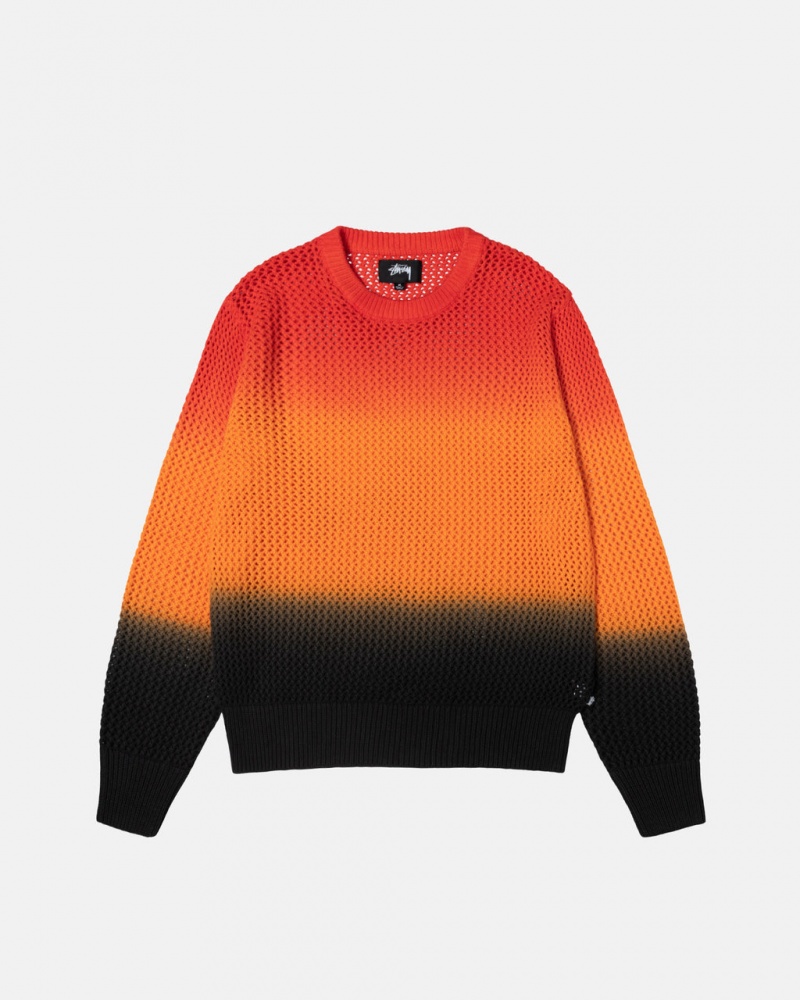 Black / Red Stussy Pigment Dyed Loose Gauge Knit Sweater Men\'s Sweaters Jakarta | Indonesia YLH-6326