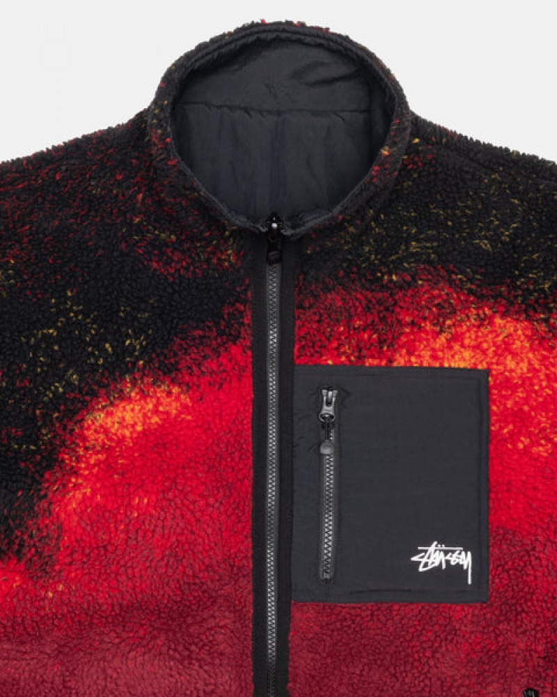 Black / Red Stussy Sherpa Reversible Jacket Men's Jackets Jakarta | Indonesia GJN-9057