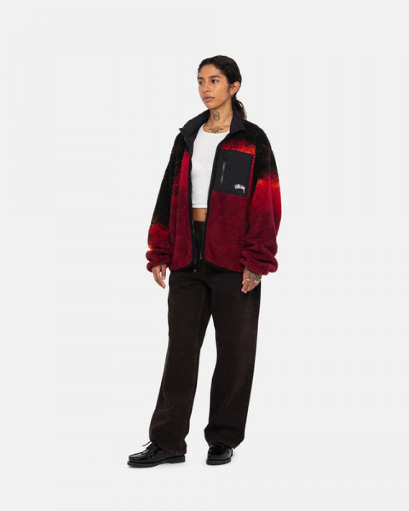 Black / Red Stussy Sherpa Reversible Jacket Women's Jackets Jakarta | Indonesia IOC-4840