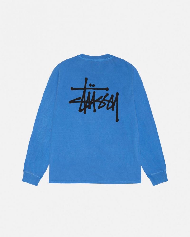 Blue Stussy Basic Stussy LS Tee Pigment Dyed Men\'s Tees Jakarta | Indonesia FZC-3549