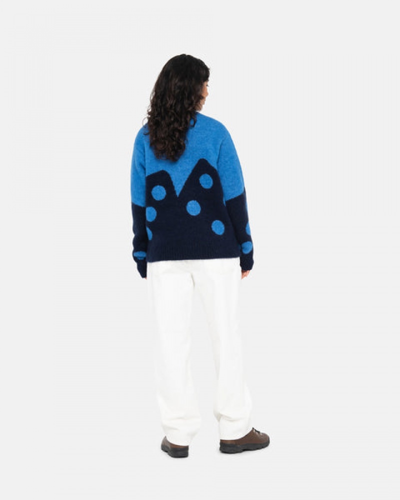 Blue Stussy Dice Fuzzy Crew Men's Sweaters Jakarta | Indonesia QLY-3301