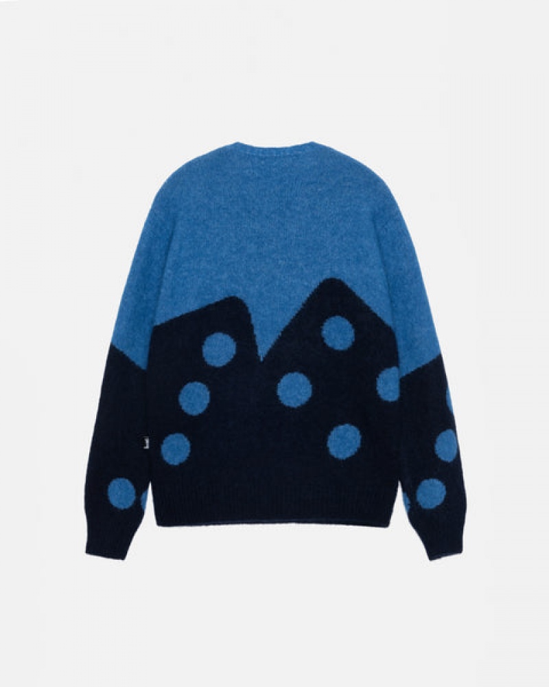 Blue Stussy Dice Fuzzy Crew Men's Sweaters Jakarta | Indonesia QLY-3301