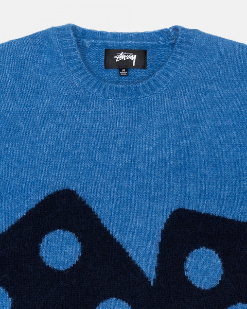 Blue Stussy Dice Fuzzy Crew Men's Sweaters Jakarta | Indonesia QLY-3301