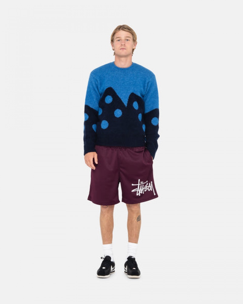 Blue Stussy Dice Fuzzy Crew Men's Sweaters Jakarta | Indonesia QLY-3301