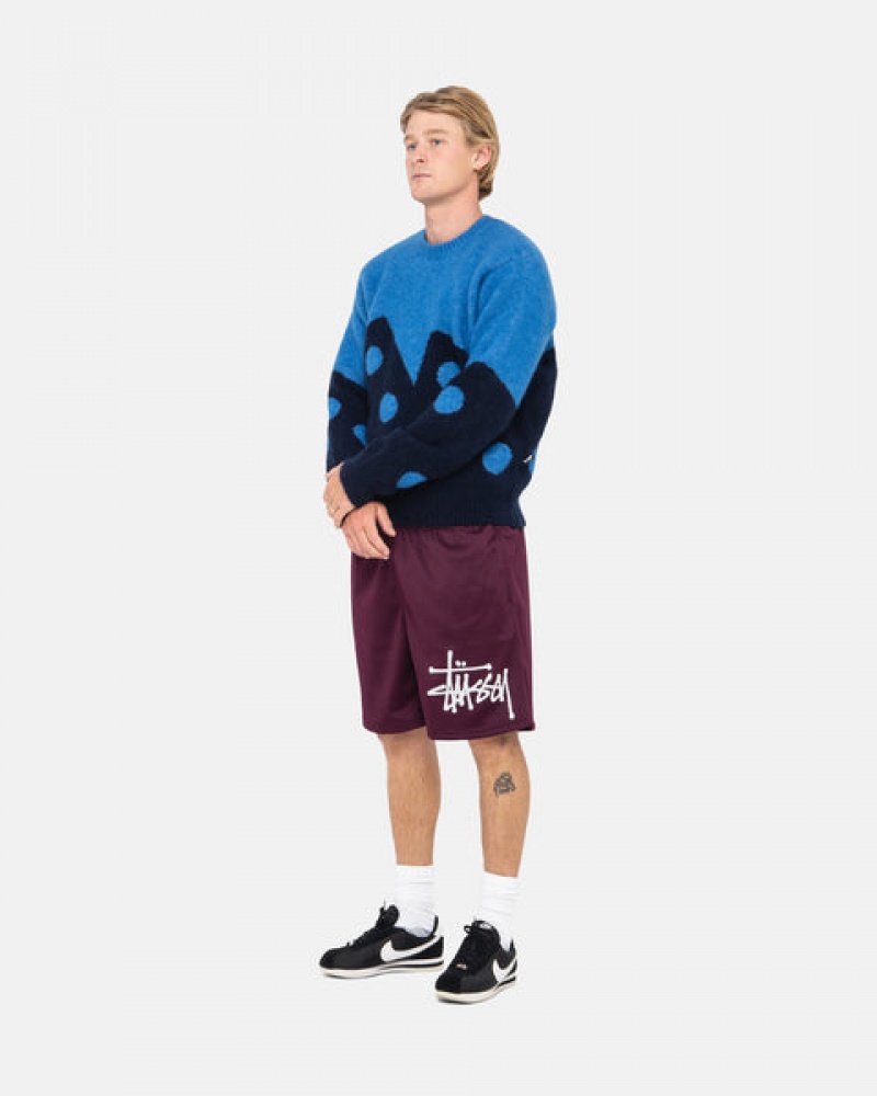 Blue Stussy Dice Fuzzy Crew Men's Sweaters Jakarta | Indonesia QLY-3301