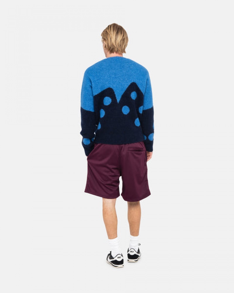 Blue Stussy Dice Fuzzy Crew Men's Sweaters Jakarta | Indonesia QLY-3301