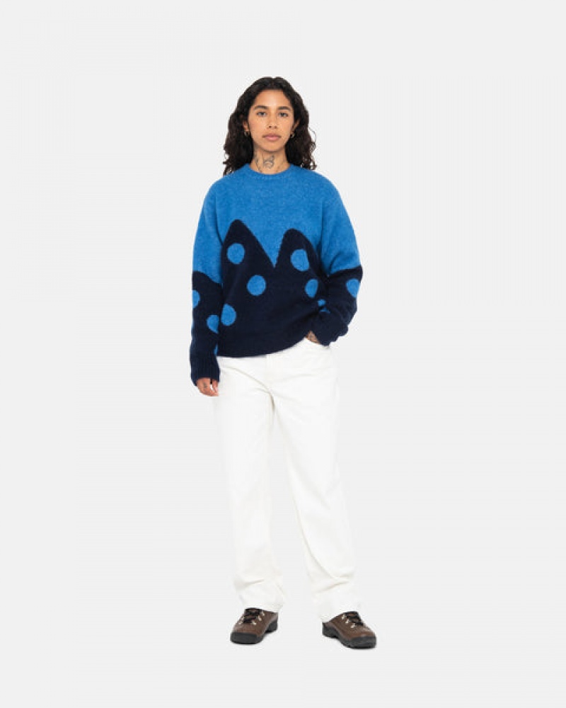 Blue Stussy Dice Fuzzy Crew Men's Sweaters Jakarta | Indonesia QLY-3301