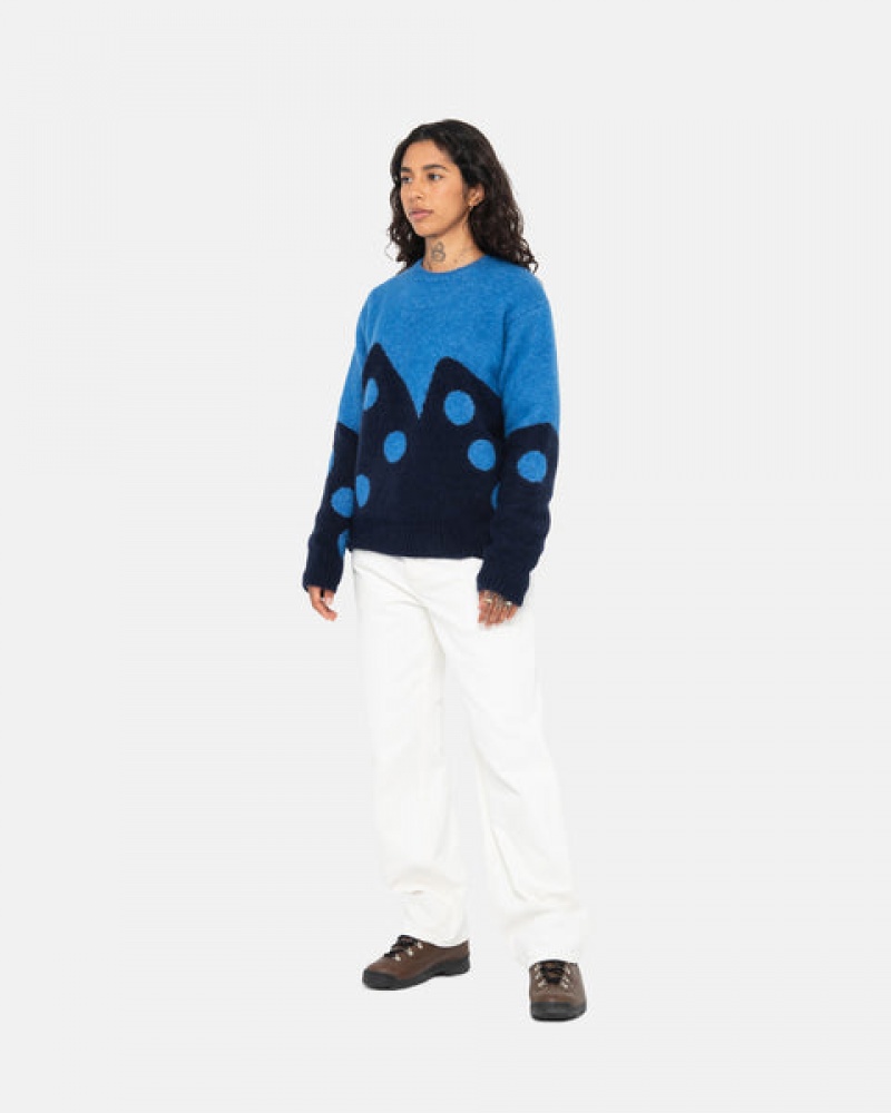 Blue Stussy Dice Fuzzy Crew Men's Sweaters Jakarta | Indonesia QLY-3301