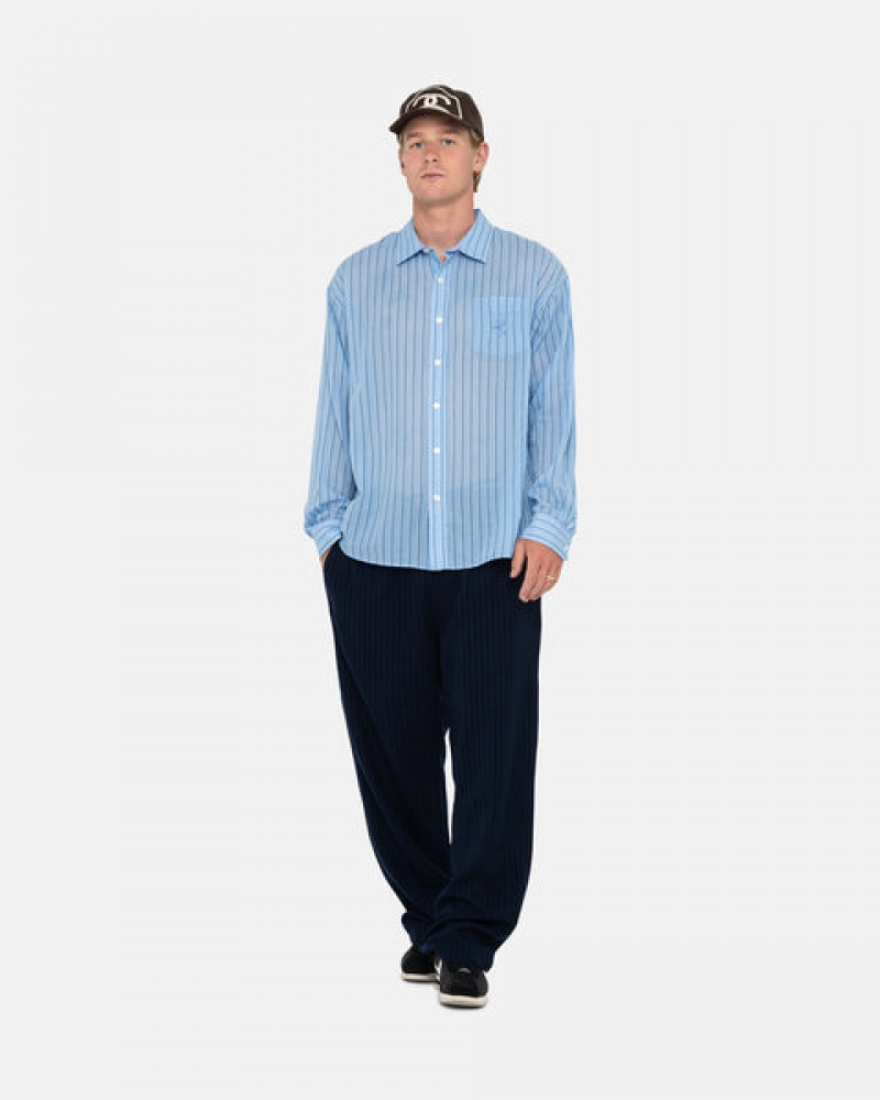 Blue Stussy Light Weight Classic Shirt Men's Shirts Jakarta | Indonesia ACS-3042