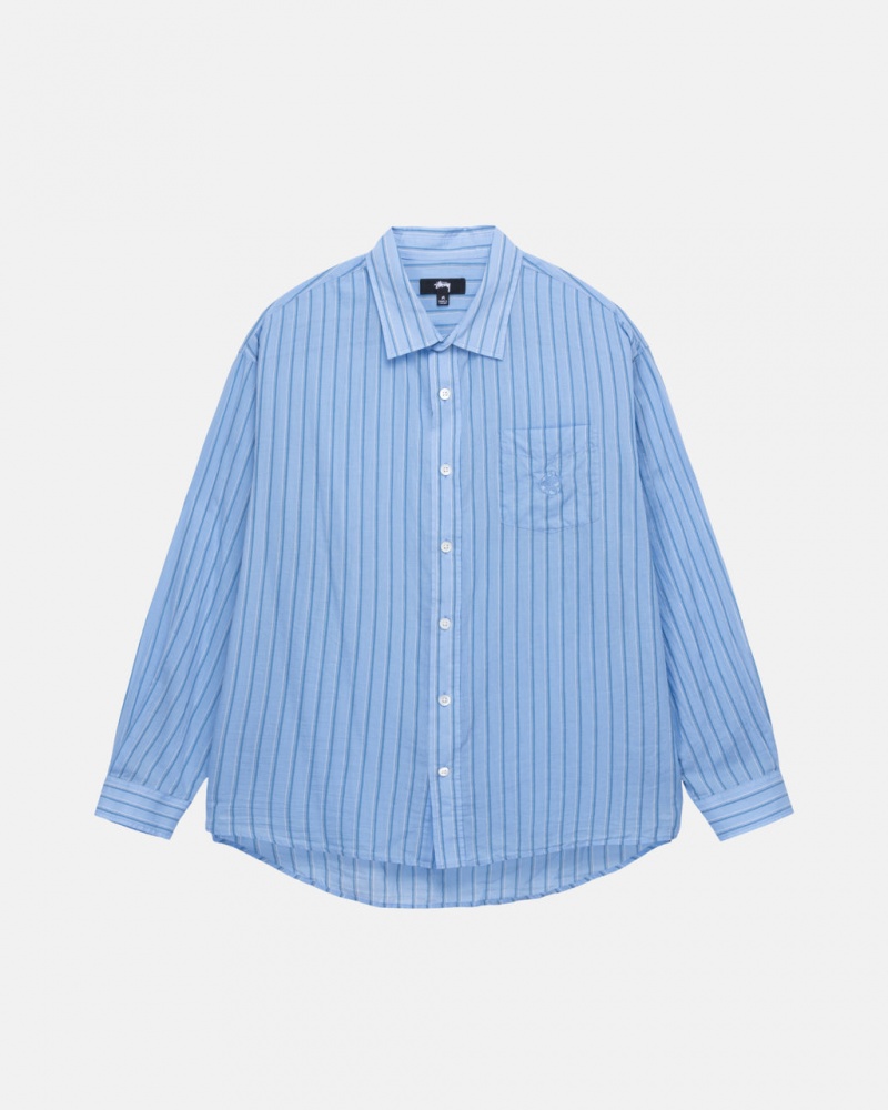 Blue Stussy Light Weight Classic Shirt Men\'s Shirts Jakarta | Indonesia ACS-3042