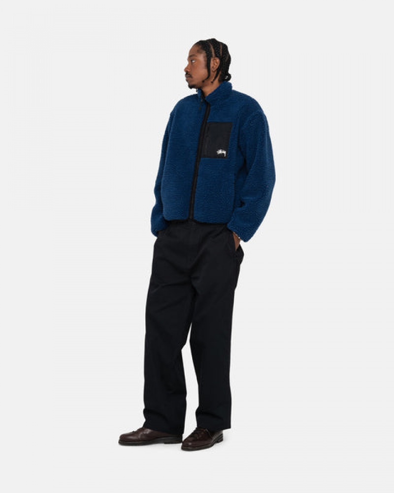 Blue Stussy Sherpa Reversible Jacket Men's Jackets Jakarta | Indonesia UMN-7197