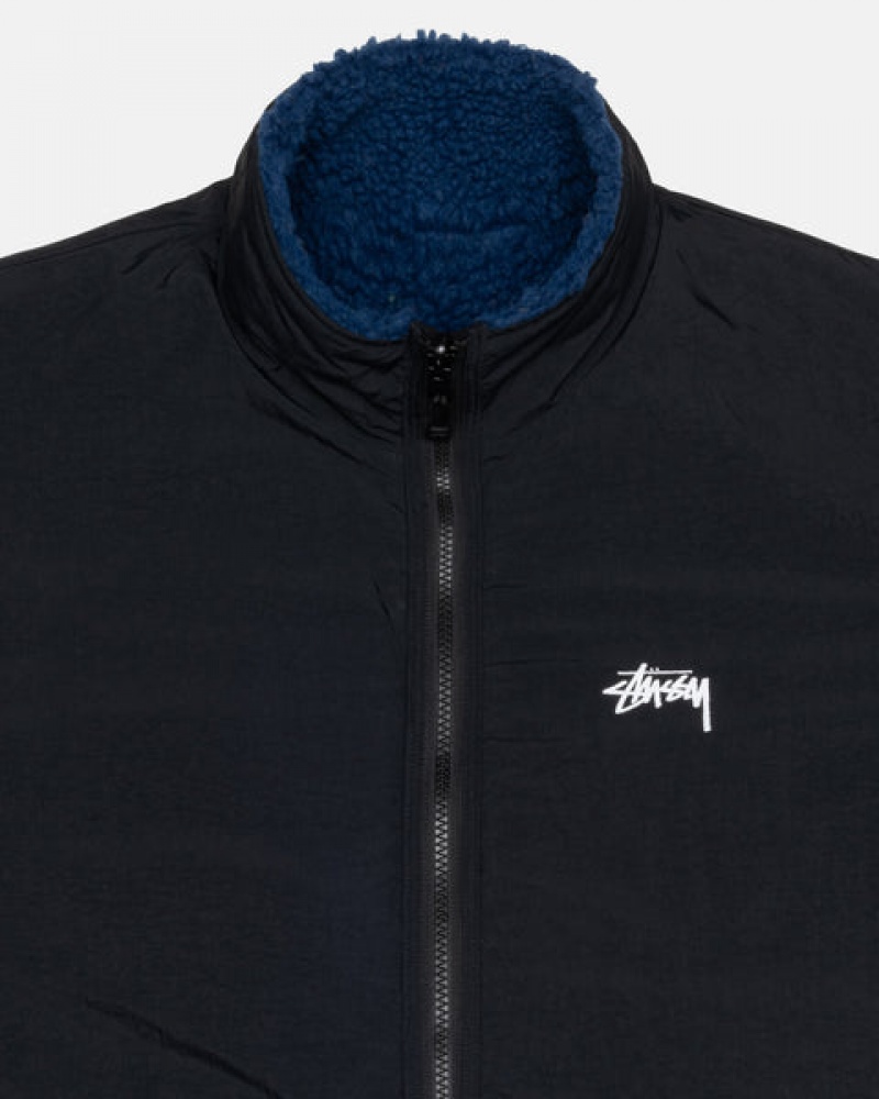 Blue Stussy Sherpa Reversible Jacket Men's Jackets Jakarta | Indonesia UMN-7197